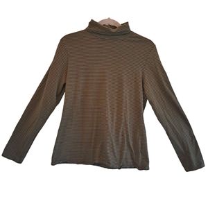 J. Jill Olive Green Striped Jersey Turtleneck Size Medium